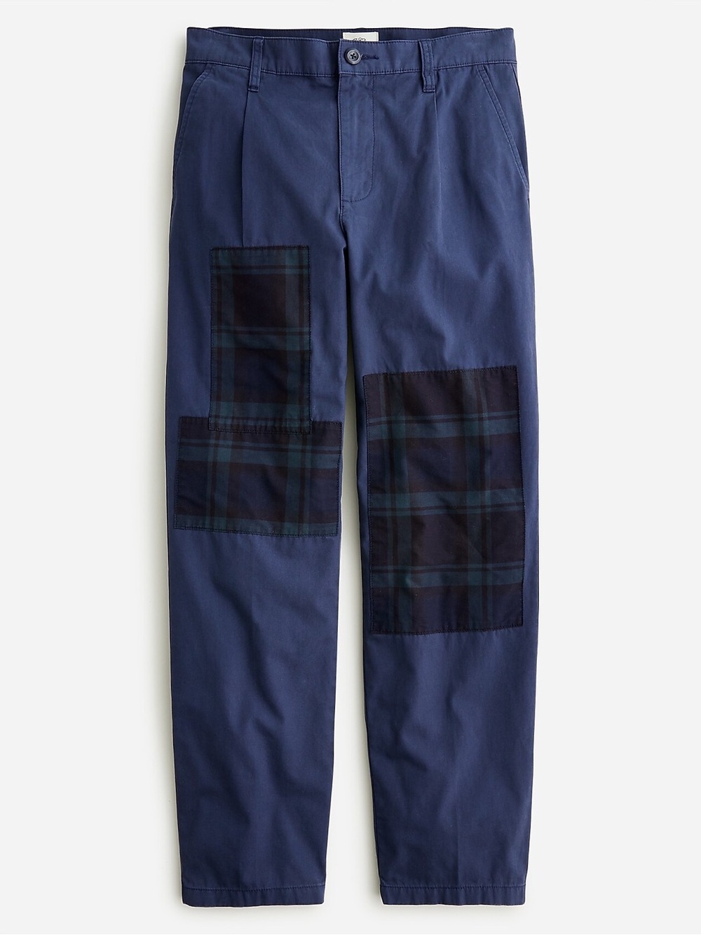 J. Crew Navy Cotton Slouchy Boyfriend Chino with Dark Plaid Patches NWT